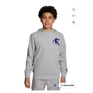 AND1 Boy's Athletic Graphic Fleece Hoodie – Grey/Purple – Kids XXL (18) – NWT